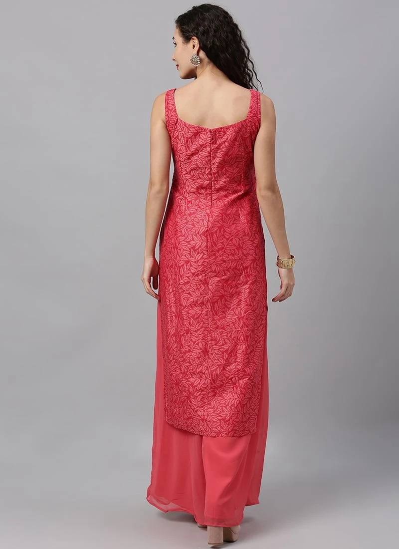 Pink Printed Kurta N Pink Palazzo Sets Festive Wear 4 Pink Printed Kurta N Pink Palazzo Sets Festive Wear - Image 4