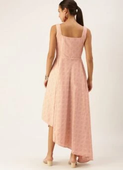 Pink Rayon High N Low Pleated Yoke Dress After Six Wear -C Bazaar Shop Pink Rayon High N Low Pleated Yoke Dress DRBS02108664 b