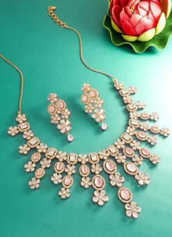 Pink Stones Necklace Set Party Wear -C Bazaar Shop Pink Stones Necklace Set JYNSACACU6064 b