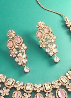 Pink Stones Necklace Set Party Wear