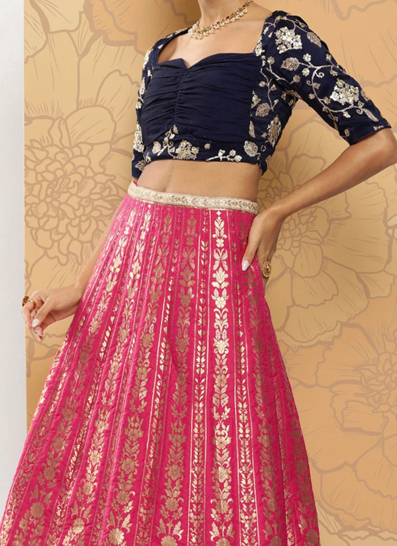 Pink Taffeta Jacquard Lehenga Festive Wear Party Wear 1 Pink Taffeta Jacquard Lehenga Festive Wear Party Wear