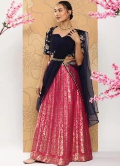 Pink Taffeta Jacquard Lehenga Festive Wear Party Wear 10 Pink Taffeta Jacquard Lehenga Festive Wear Party Wear -C Bazaar Shop Pink Taffeta Jacquard Lehenga GHBS02301990 u