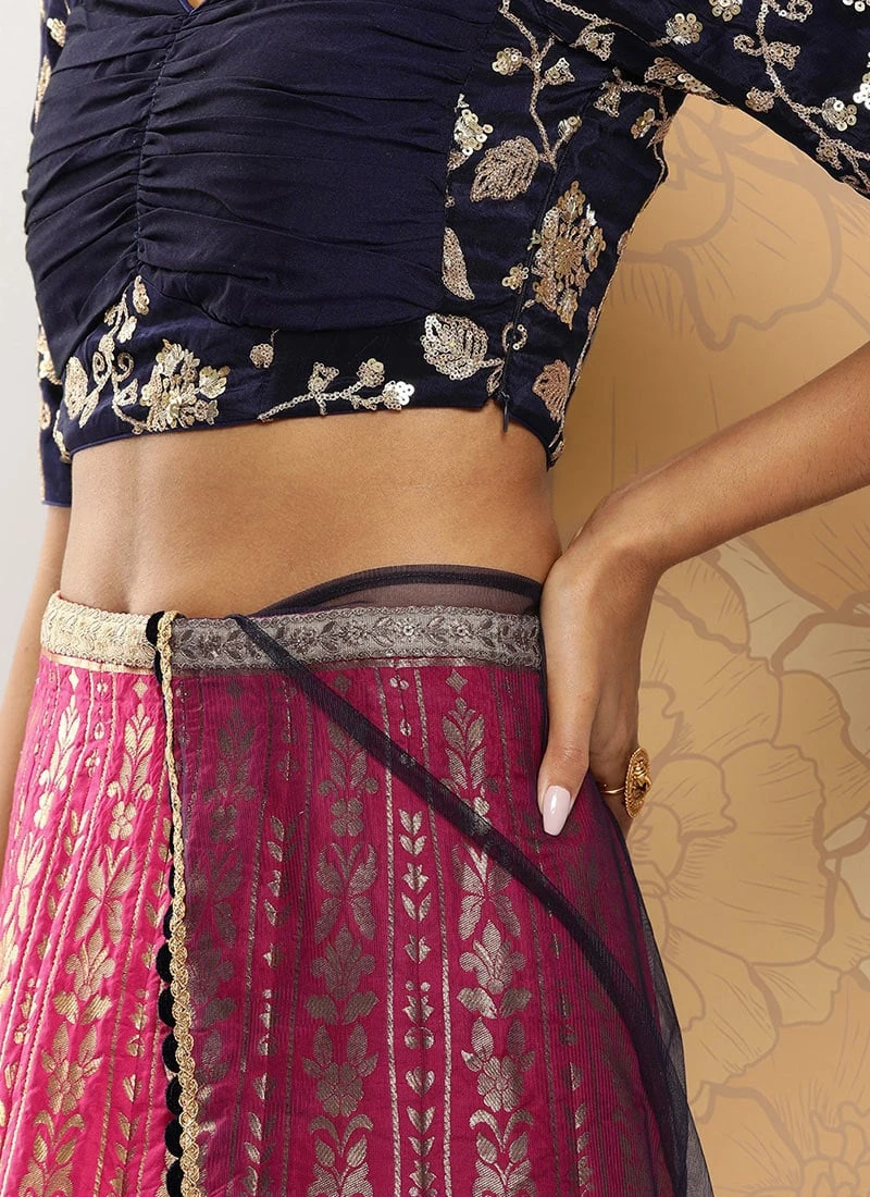 Pink Taffeta Jacquard Lehenga Festive Wear Party Wear 6 Pink Taffeta Jacquard Lehenga Festive Wear Party Wear - Image 6