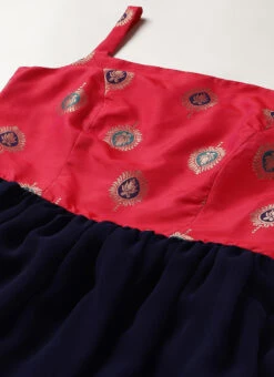 Pink Taffeta Jacquard N Navy Blue Dress Festive Wear -C Bazaar Shop Pink Taffeta Jacquard N Navy Blue Dress DRBS02205006 rrc1