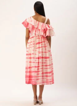 Pink Tie N Dye Ruffled Dress After Six Wear -C Bazaar Shop Pink Tie N Dye Ruffled Dress DRBS02301954 b