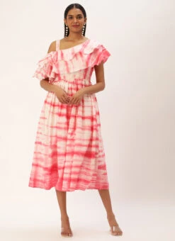 Pink Tie N Dye Ruffled Dress After Six Wear -C Bazaar Shop Pink Tie N Dye Ruffled Dress DRBS02301954 u