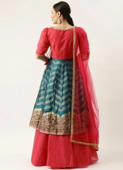 Pink And Turquoise Blue Kali Lehenga Set Wedding Wear 11 Pink And Turquoise Blue Kali Lehenga Set Wedding Wear -C Bazaar Shop Pink and Turquoise Blue Kali Lehenga Set GHBS02110866 b