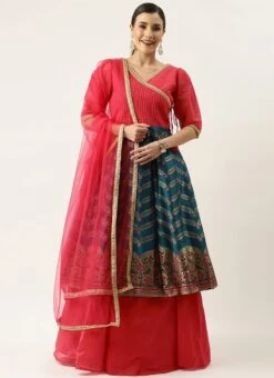 Pink And Turquoise Blue Kali Lehenga Set Wedding Wear 10 Pink And Turquoise Blue Kali Lehenga Set Wedding Wear -C Bazaar Shop Pink and Turquoise Blue Kali Lehenga Set GHBS02110866 u