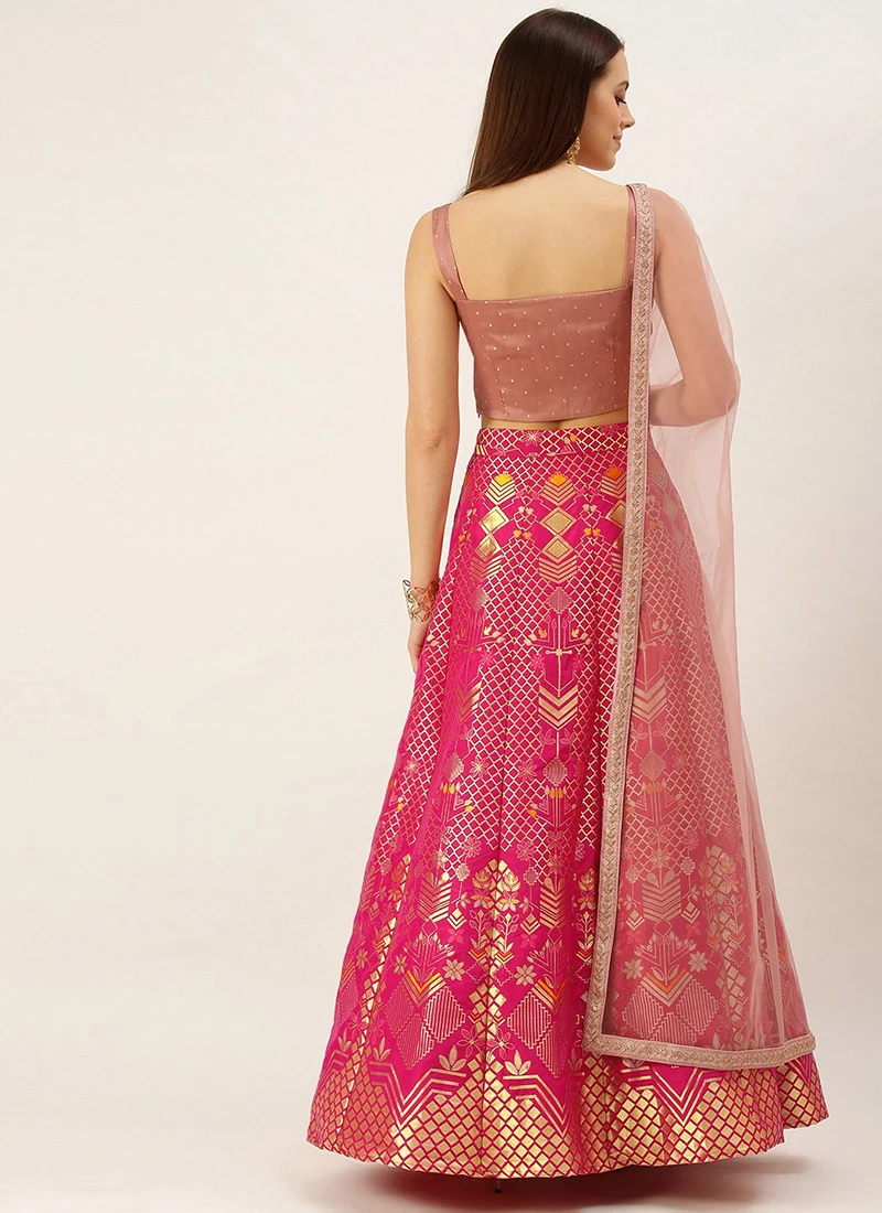 Pinlk Taffeta N Green Art Silk Lehenga Festive Wear 4 Pinlk Taffeta N Green Art Silk Lehenga Festive Wear - Image 4