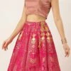 Peach Jacquard N Green Art Silk Lehenga Festive Wear