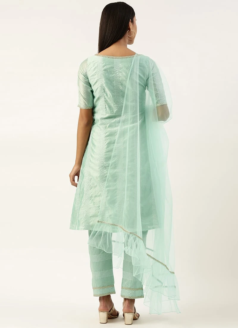 Bottom From Pista Green Chanderi Straight Kurta Set After Six Wear 4 Bottom From Pista Green Chanderi Straight Kurta Set After Six Wear - Image 4