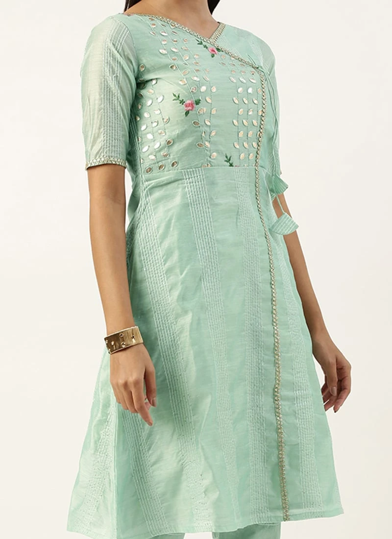 Bottom From Pista Green Chanderi Straight Kurta Set After Six Wear 1 Bottom From Pista Green Chanderi Straight Kurta Set After Six Wear