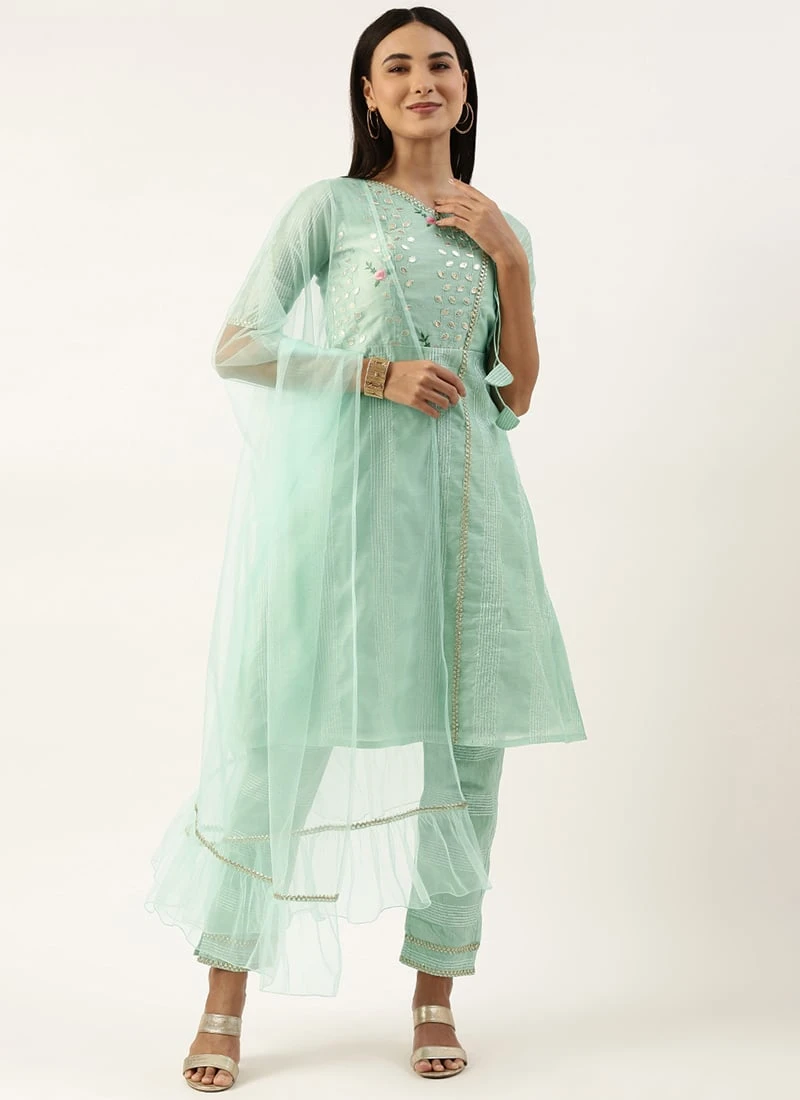 Bottom From Pista Green Chanderi Straight Kurta Set After Six Wear 3 Bottom From Pista Green Chanderi Straight Kurta Set After Six Wear - Image 3