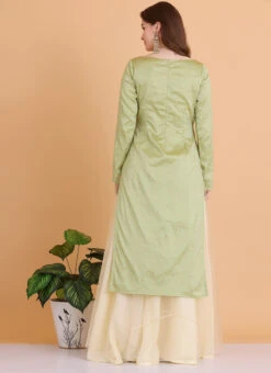 Bottom From Pista Green N Cream Printed Sharara Set After Six Wear -C Bazaar Shop Pista Green N Cream Printed Sharara Set SLBS02306316 b