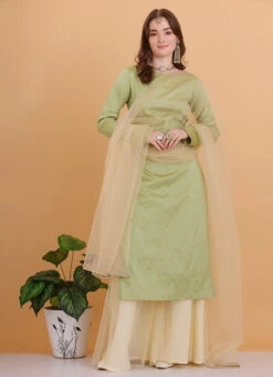 Bottom From Pista Green N Cream Printed Sharara Set After Six Wear -C Bazaar Shop Pista Green N Cream Printed Sharara Set SLBS02306316 u