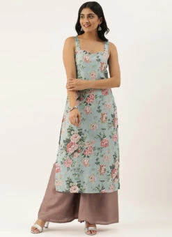 Pista Green N Pale Mauve Kurta Sets After Six Wear -C Bazaar Shop Pista Green N Pale Mauve Kurta Sets KSBS02102831 u