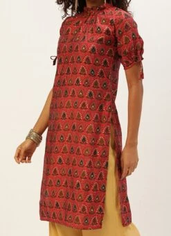 Printed Pink N Cream Rayon Kurta Set Work Wear