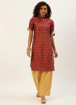 Printed Pink N Cream Rayon Kurta Set Work Wear -C Bazaar Shop Printed Pink N Cream Rayon Kurta set KSBS02209816 u