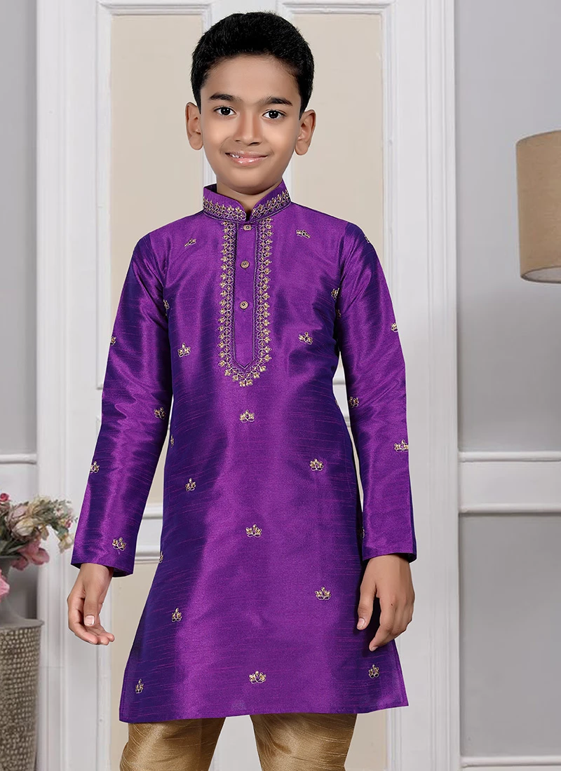Purple Art Silk Embroidered Kurta Pyjama Party Wear 3 Purple Art Silk Embroidered Kurta Pyjama Party Wear - Image 3