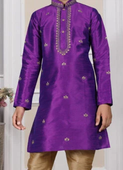 Purple Art Silk Embroidered Kurta Pyjama Party Wear