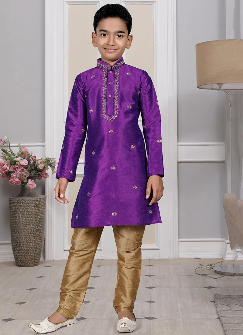 Purple Art Silk Embroidered Kurta Pyjama Party Wear 2 Purple Art Silk Embroidered Kurta Pyjama Party Wear - Image 2