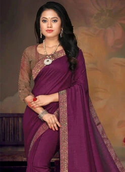 Purple Art Silk Traditional Saree Party Wear -C Bazaar Shop Purple Art Silk Traditional Saree SASBHLGS6118F b