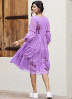 Purple Faux Chiffon Digital Print Fit And Flare Dress After Six Wear -C Bazaar Shop Purple Faux Chiffon Digital Print Fit And Flare Dress DRSSUF1305 b