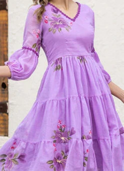 Purple Faux Chiffon Digital Print Fit And Flare Dress After Six Wear