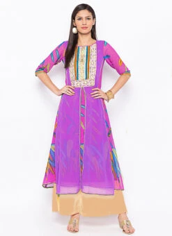 Purple Georgette Digital Printed Kurta Palazzo Set After Six Wear -C Bazaar Shop Purple Georgette Digital Printed Kurta Palazzo Set KRSMNC2076KS u