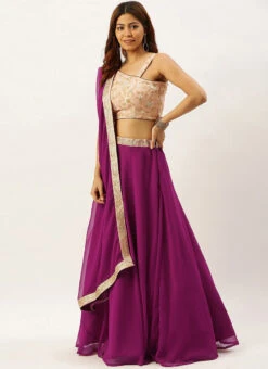 Purple N Peach Embroidered Lehenga Set Festive Wear -C Bazaar Shop Purple N Peach Embroidered Lehenga Set GHBS02004496 u