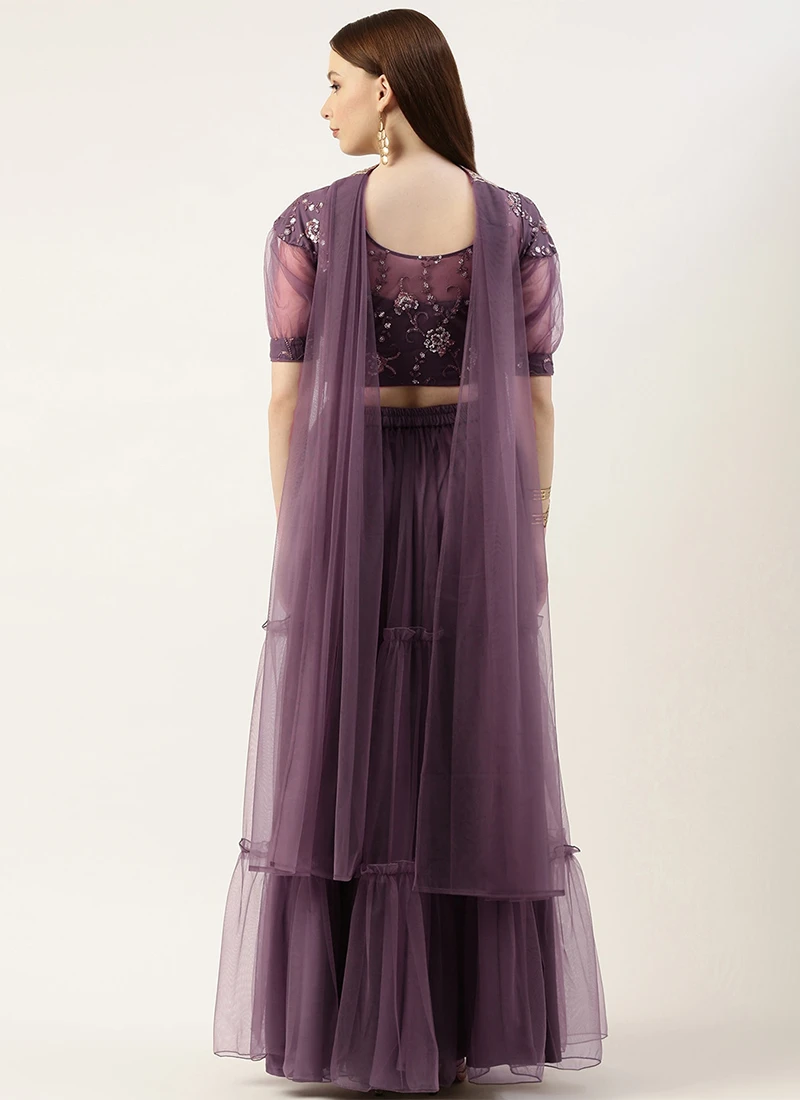 Purple Net Sequins Embroidered Lehenga Festive Wear 4 Purple Net Sequins Embroidered Lehenga Festive Wear - Image 4