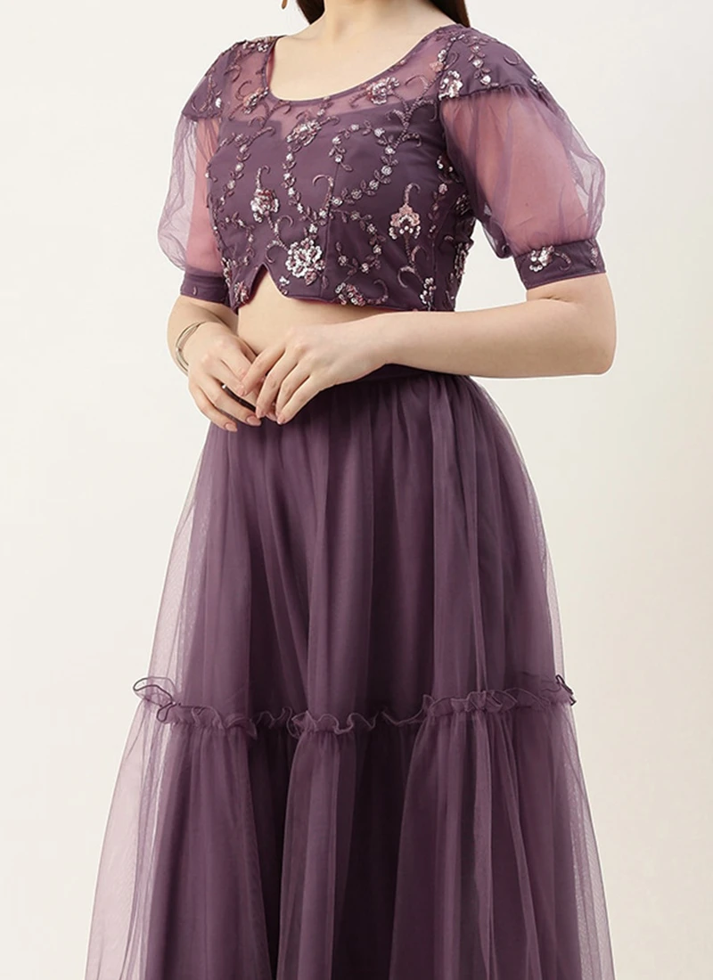 Purple Net Sequins Embroidered Lehenga Festive Wear 1 Purple Net Sequins Embroidered Lehenga Festive Wear