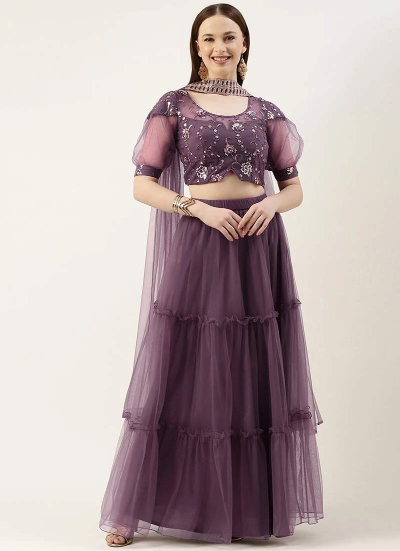 Purple Net Sequins Embroidered Lehenga Festive Wear 3 Purple Net Sequins Embroidered Lehenga Festive Wear - Image 3