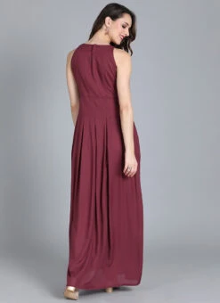 Purple Halter Neck Gown After Six Wear -C Bazaar Shop Purple TENCEL Halter Neck Gown IWBS01911438 b