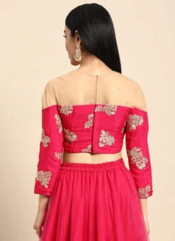 Rani Pink Embroidered Chinon Blouse Wedding Wear -C Bazaar Shop Rani Pink Embroidered Chinon Blouse BLBS02301956 b