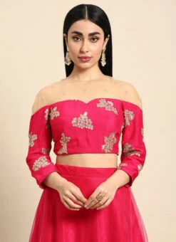 Rani Pink Embroidered Chinon Blouse Wedding Wear -C Bazaar Shop Rani Pink Embroidered Chinon Blouse BLBS02301956 u