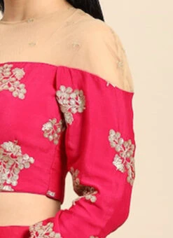 Rani Pink Embroidered Chinon Blouse Wedding Wear -C Bazaar Shop Rani Pink Embroidered Chinon Blouse BLBS02301956 rrc3