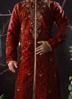 Maroon Art Dupion Silk Kurta Pyjama Party Wear