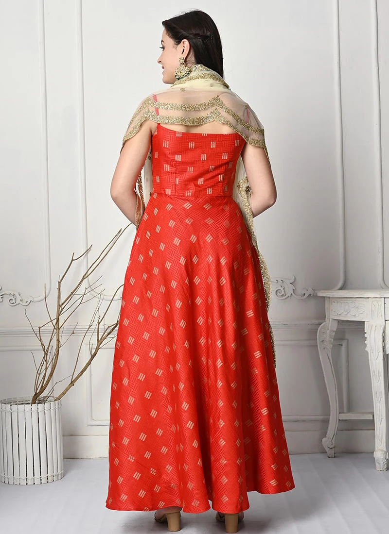 Red Art Silk Anarkali Suit Festive Wear 4 Red Art Silk Anarkali Suit Festive Wear - Image 4