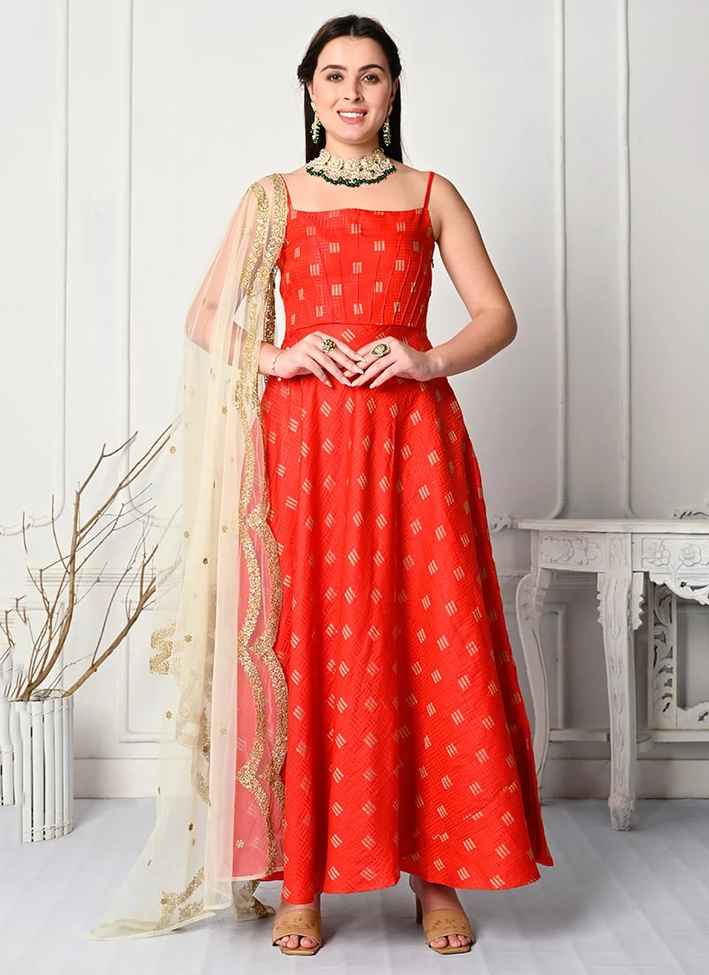 Red Art Silk Anarkali Suit Festive Wear 3 Red Art Silk Anarkali Suit Festive Wear - Image 3