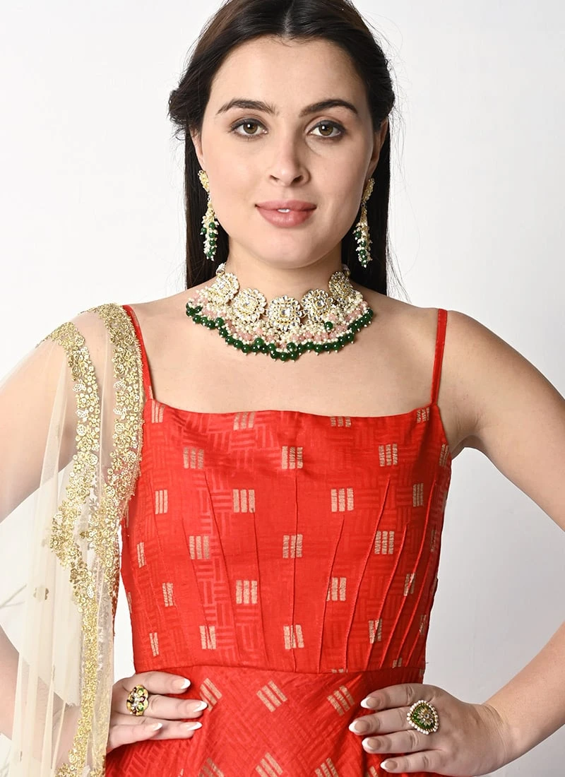 Red Art Silk Anarkali Suit Festive Wear 5 Red Art Silk Anarkali Suit Festive Wear - Image 5