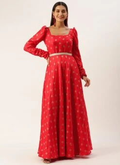 Red Art Silk Maxi Dress Festive Wear -C Bazaar Shop Red Art Silk Maxi Dress DRBS02302204 u