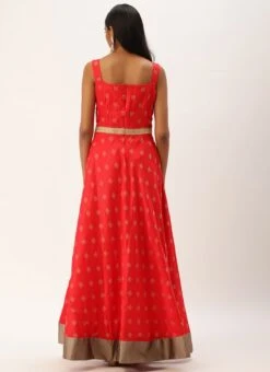 Red Art Silk Strap Neck Style Maxi Dress Festive Wear -C Bazaar Shop Red Art Silk Strap Neck Style Maxi Dress DRBS02301108 b