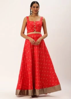 Red Art Silk Strap Neck Style Maxi Dress Festive Wear -C Bazaar Shop Red Art Silk Strap Neck Style Maxi Dress DRBS02301108 u