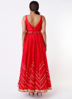 Red Chanderi Silk Embroidered Anarkali Suit Wedding Wear -C Bazaar Shop Red Chanderi Silk Embroidered Anarkali Suit SLDVC149 b