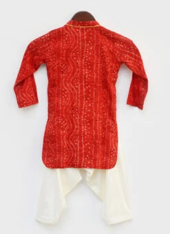 Red Cotton Silk Bandhini Kurta Pyjama -C Bazaar Shop Red Cotton Silk Bandhini Kurta Pyjama KDBDFK2247 b