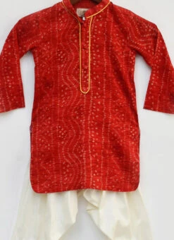 Red Cotton Silk Bandhini Kurta Pyjama