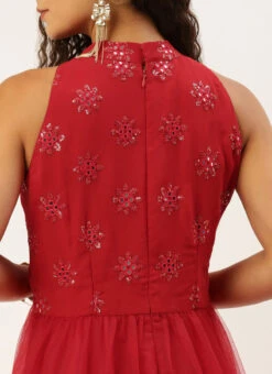 Red Georgette Embroidered Dress Festive Wear 13 Red Georgette Embroidered Dress Festive Wear -C Bazaar Shop Red Georgette Embroidered Dress DRBS02211138 rrc2