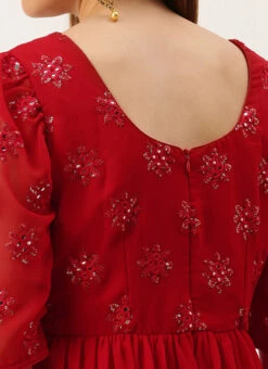Red Georgette Embroidered Maxi Dress Festive Wear -C Bazaar Shop Red Georgette Embroidered Maxi Dress DRBS02211085 rrc2