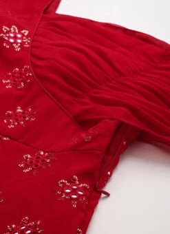 Red Georgette Embroidered One Shoulder Style Gown Party Wear -C Bazaar Shop Red Georgette Embroidered One Shoulder Style Gown IWBS02209739 rrc3